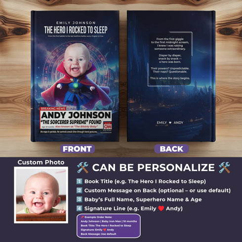 Personalized Baby Sorcerer Supreme Notebook – Custom Photo Journal for Your Little Wizard